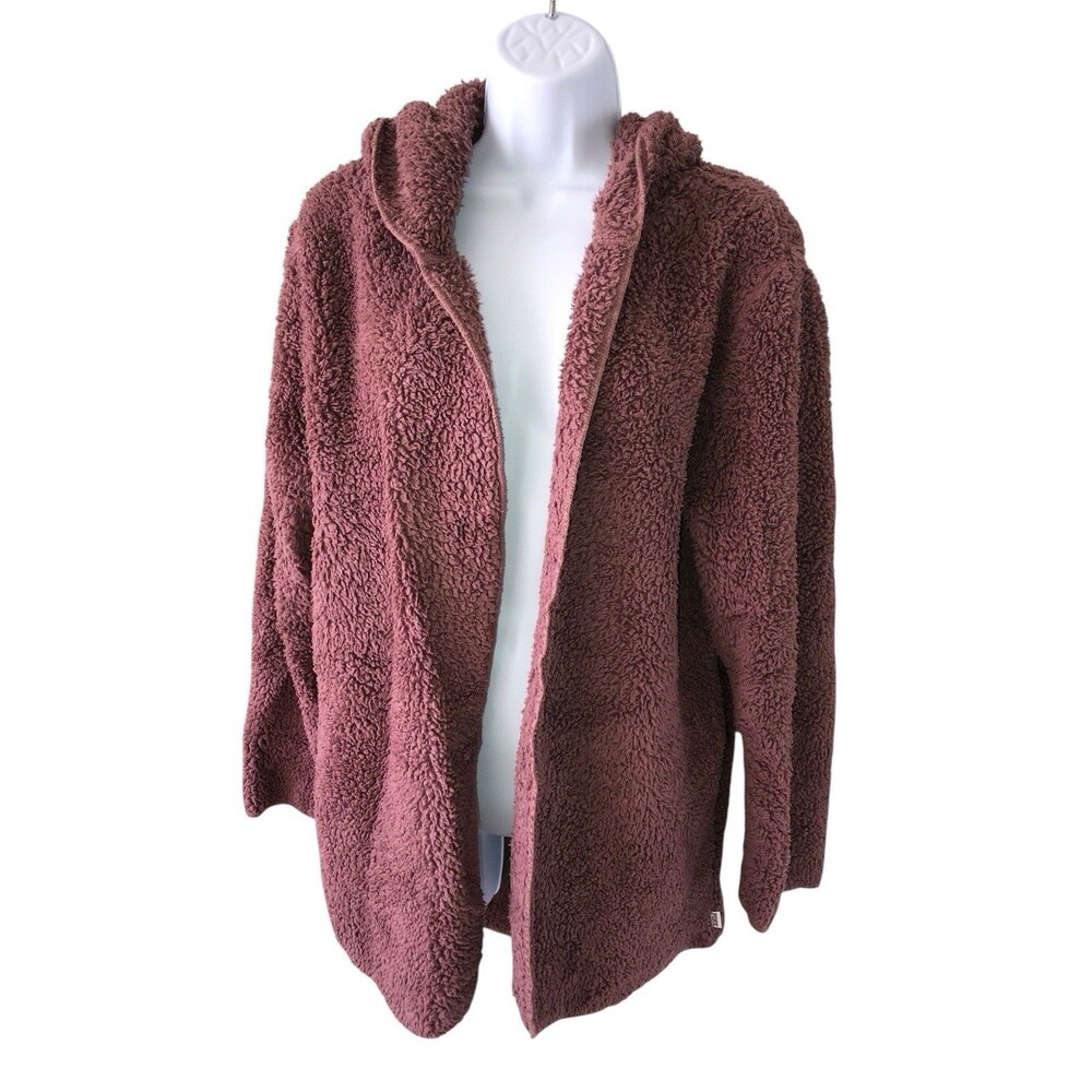 Victoria's Secret PINK Sherpa Fleece Hooded Cardigan Size XS Mauve Pink Pockets